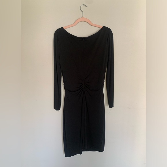 David Meister | Black Bateau Neckline Midi Sheath Dress Ruched Sides | 14 - Picture 4 of 7